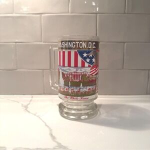 Vintage Washington D.C. Souvenir Glass Mug Stein | White House & U.S. Capitol |